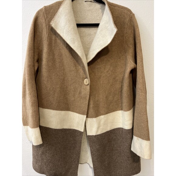 A Ida Large Wool Blend Wrap Cardigan Sweater One Button Neutral Made‎ in Italy - Picture 1 of 16